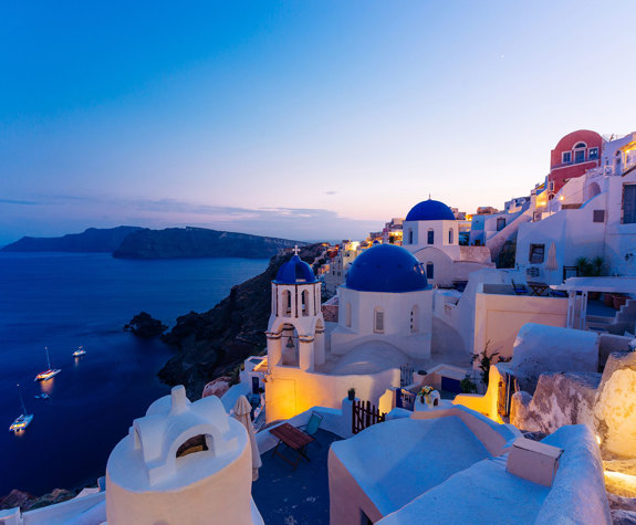 Santorini lit up at night